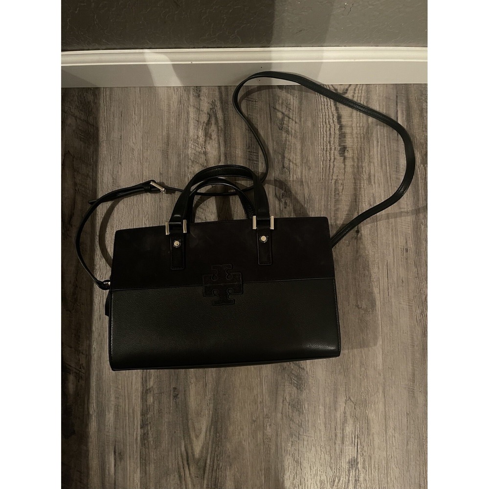 Tory Burch Authentic Stacked T Leather & Suede Black Dust Cover Small Marking